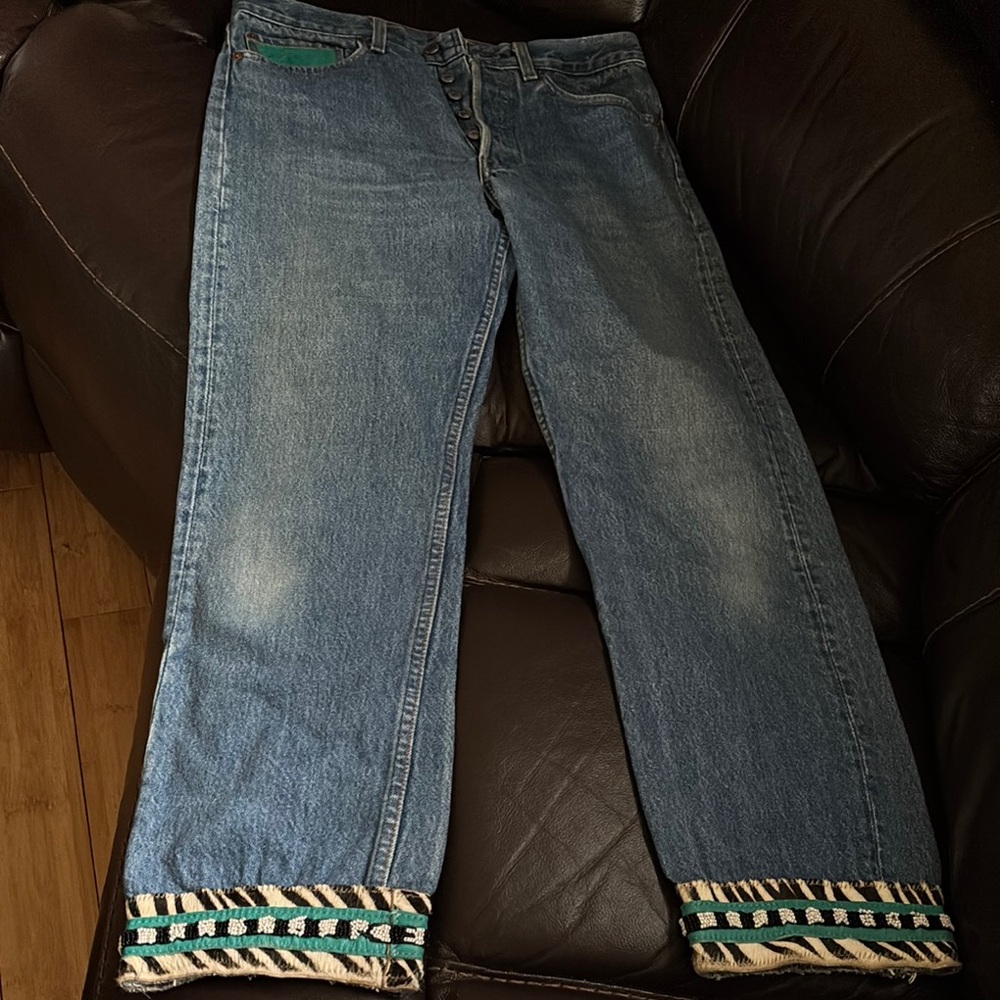 Levi's Blue Straight Leg Jeans with Decorative Cuffs